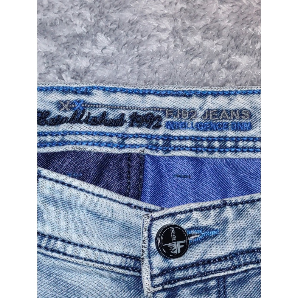 FJ92 FLU 92 Men's Jeans India Straight Fit Light Wash Denim Decorative Size 32 - Picture 9 of 10